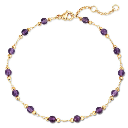 MEVECCO Gold Bracelet for Women 18K Gold Plated Amethyst Stone Custom Handmade Mixed Beaded Charm Chain Bracelet Stack Jewelry Gifts
