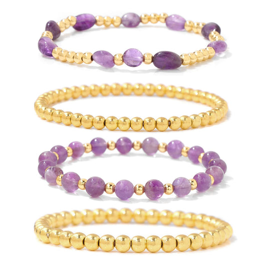 MORIANCE Amethyst Bracelet for Women Amethyst Crystal Bracelet Amethyst Jewelry Gold Bracelets for Women Stack Gold Bead Bracelets Purple Beaded Crystal Gemstone Bracelet for Women