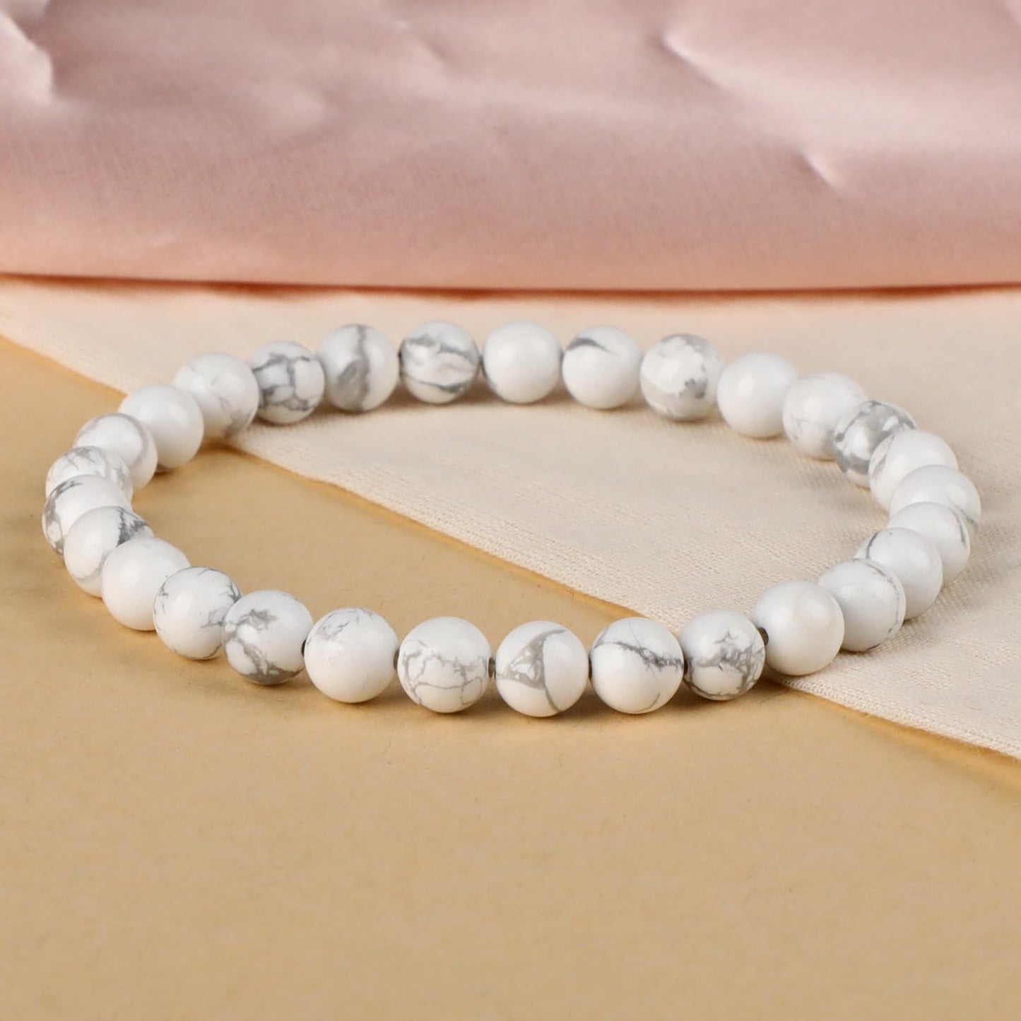 LPBeads Handmade Natural Gemstone Stretch Elastic 6mm White Howlite Bracelet Healing Crystal Round Stone Beads Jewelry Gifts for Women Men