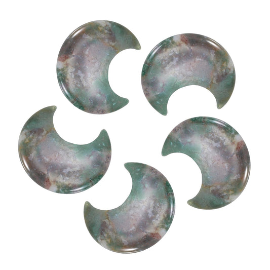 MECCANIXITY 5 Pcs Moon Crystal Worry Stone, 1.2 Inch Length Natural Indian Agate Moon Gemstone Bulk, Carved Pocket Stones for Meditation Balancing Pendant Decor