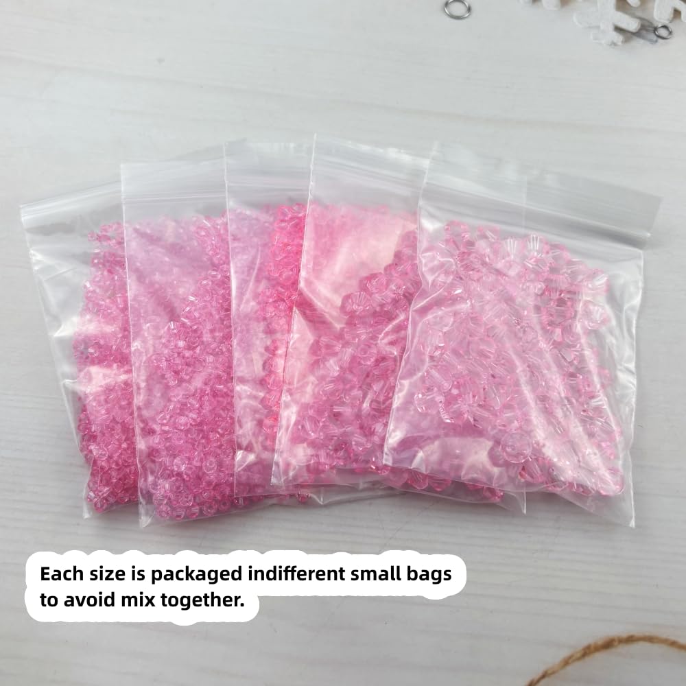 Pinhoollgo 1310pcs Bicone Crystal Glass Beads 2mm 3mm 4mm 6mm 8mm Faceted Crystal Spacer Beads for Bracelets Necklace Pendants Earrings DIY Jewelry Craft Making(Pink)