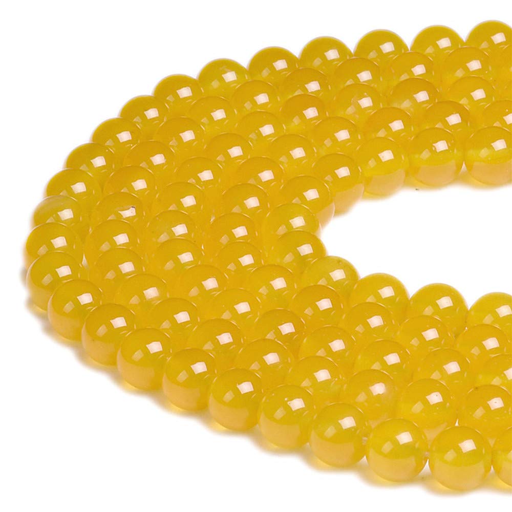 PLTbeads Natural Gemstone Loose Beads Smooth Round Approxi 15 inch DIY Bracelet Necklace for Jewelry Making (8mm, Yellow Agate)