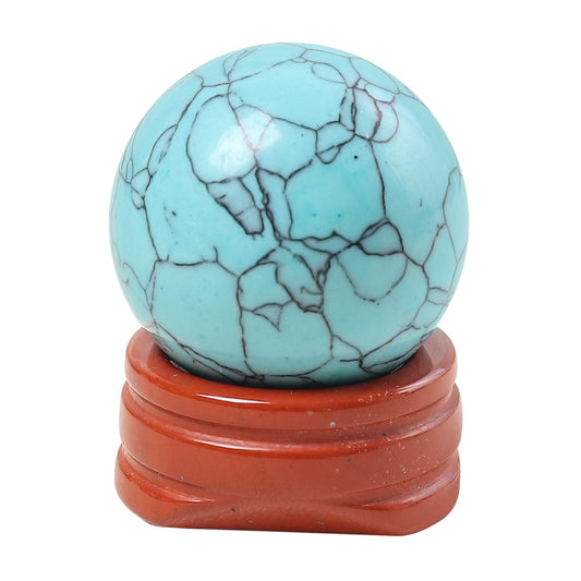 Casaper Green Howlite Turquoise Ball with Red Jasper Stand, Healing Crystal Sphere for Home Fengshui Yoga Meditation, Reiki Energy Balancing 1.18”(30mm)