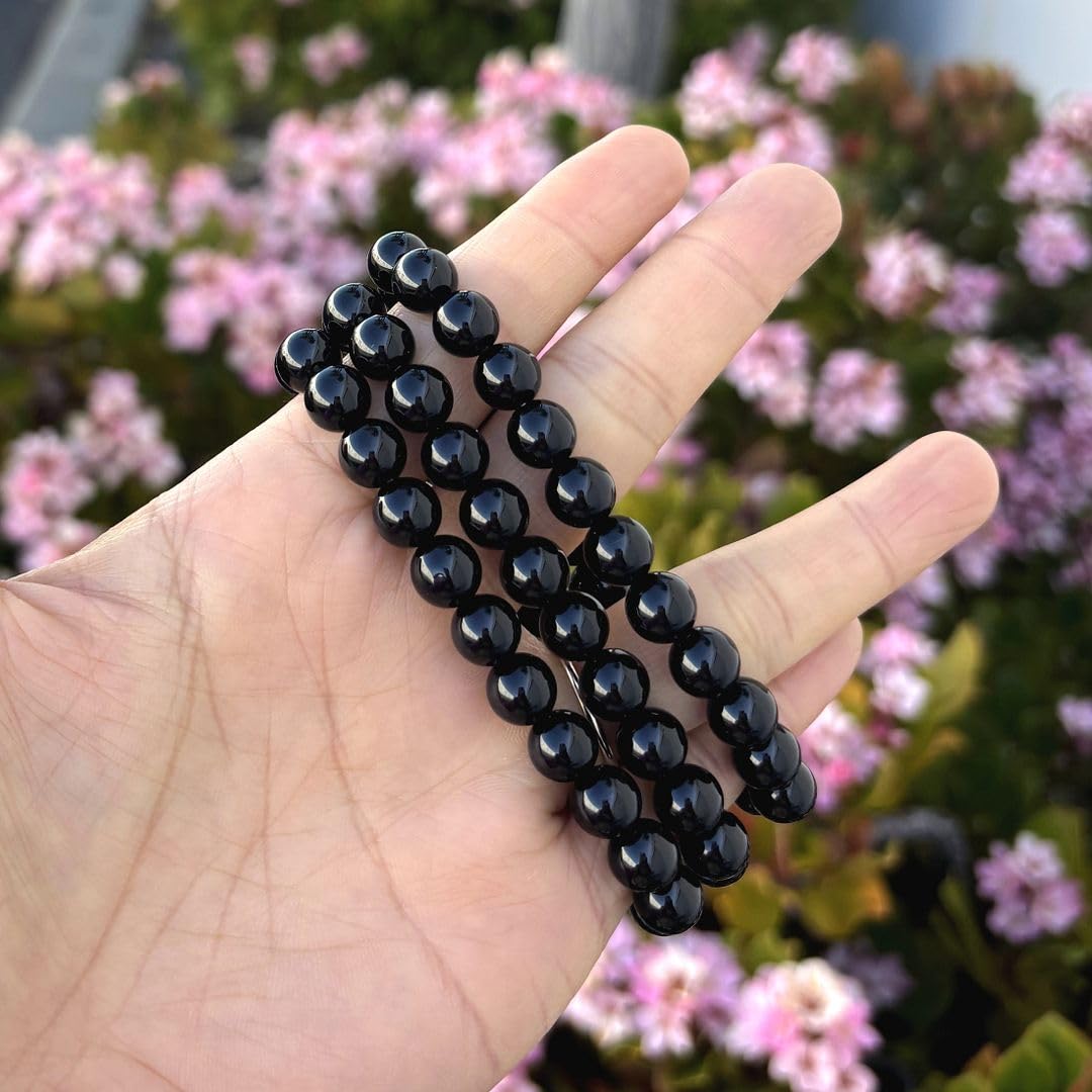 Adabele Real Natural Black Agate Gemstone Beaded Bracelet 8.5 inch Stretch Chakra Healing Crystal Stone Jewelry Women Mom Gift (Unisex) GB8-D30