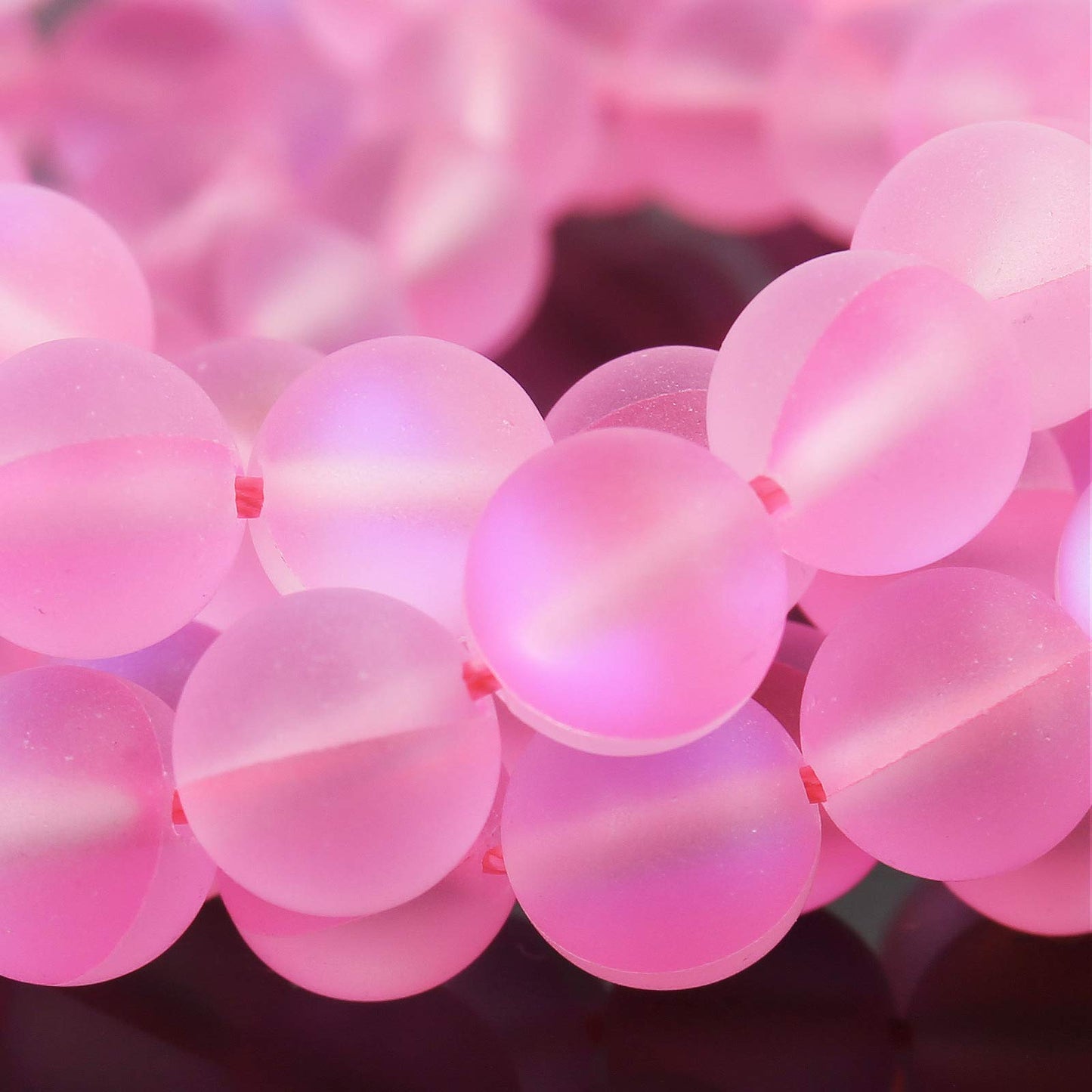 Matte Pink Aurora Crystal Glass Beads, 8MM Frosted Glitter Shining Mermaid Round Loose Beads, Rainbow Holographic Synthetic Moonstone for Jewelry Making DIY Bracelet