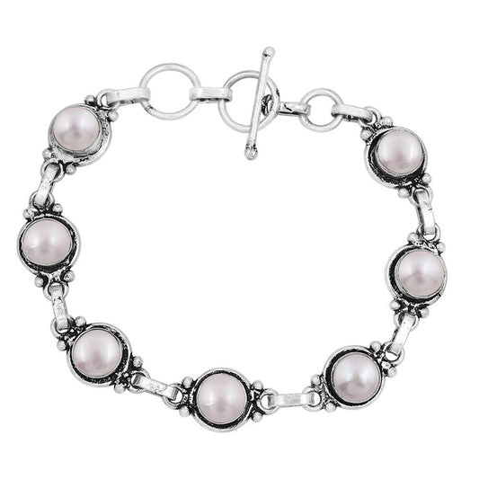 Natural Pearl 925 Silver Plated June Birthstone Adjustable Bracelet for Women - White Gemstone Handmade Vintage Style Bohemian Jewelry Bracelet - Mother's Day Gifts for Mom