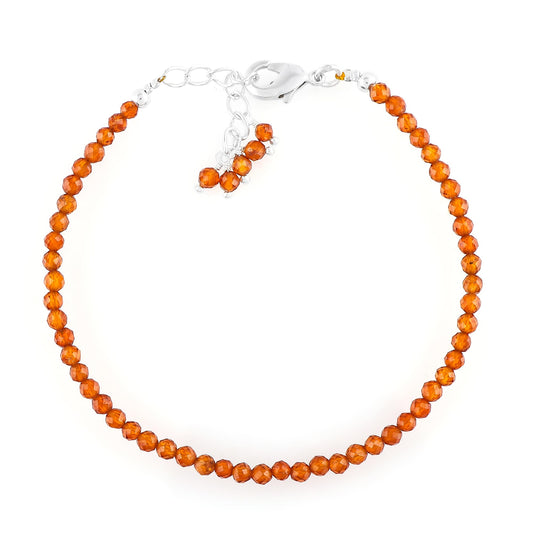 CRYSTALINES Natural Spessartite Garnet Gemstone Bracelets, Faceted Beads Stones, Handmade Boho Hypoallergenic Jewelry for Women, Healing Crystals, Silver Plated 7+1inch January Birthday Gift