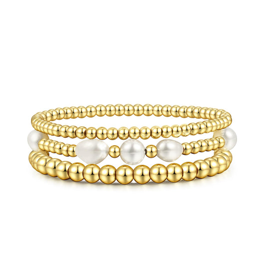 Badu Gold Beaded Bracelets for Women Boho Crystal Multiple Layered Stackable Wrap Bangle Set Paperclip Chain Trendy Jewelry (Gold-3Pcs-Pear2)