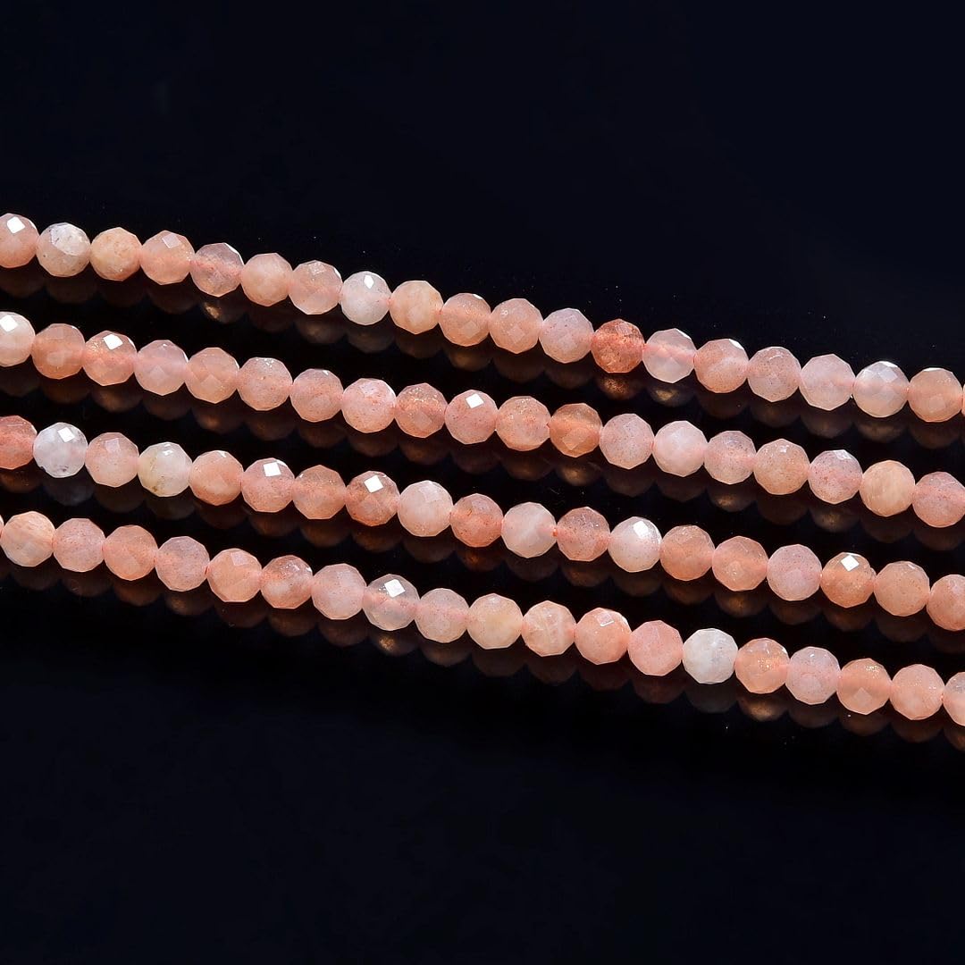 Adabele 30 Inch Natural Pink Moonstone Healing Gemstone 3mm (0.12 Inch) Tiny Small Faceted Round Loose Beads Stone Spacer (200-220pcs Total) for Craft Jewelry Making GK3-19