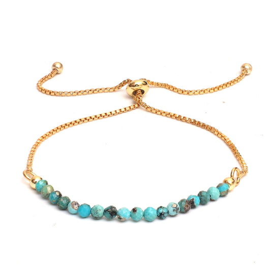 Gempires Turquoise Beaded Bracelet, Birthstone Bracelet, December Birthstone Jewelry, Bolo Beads Bracelet, 14k Gold Plated Chain (6-9 inch Adjustable Length)