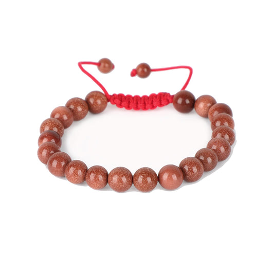 AD Beads Natural 8mm Gemstone Bracelets Healing Power Crystal Macrame Adjustable 7-9 Inch (Golden Sand)