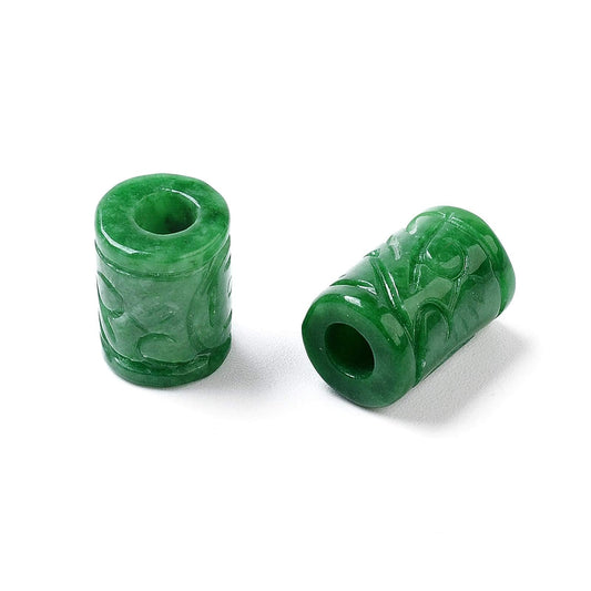 Fashewelry 10Pcs Natural Myanmar Jade Stone Large Hole Beads Column Engraving Gemstone European Charm Beads Tube Shape Healing Chakra Gems Loose Spacers for Jewelry Making 4.5-5mm Hole