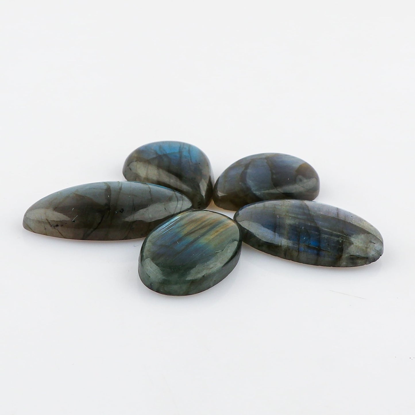 CRYSTALINES 5pcs Natural Multi Color Labradorite Gemstone Cabochons, Bulk Spectrolite Polished Stones, DIY Jewelry Making, Healing Crystals, Wholesale Loose Supply, Wire Wrapping, Gem Collection