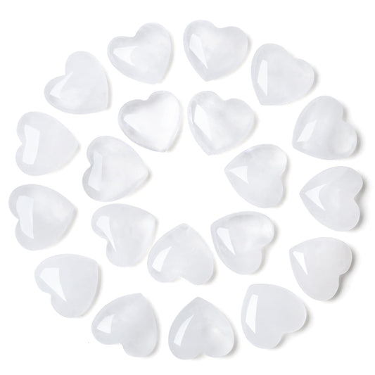 YATOJUZI 20PCS Clear Quartz Heart Healing Crystals Natural Clear Quartz Crystal Set White Love Stones Polished Stone Bulk Wholesale Mini Pocket Gemstones Reiki Energy Gifts for Women