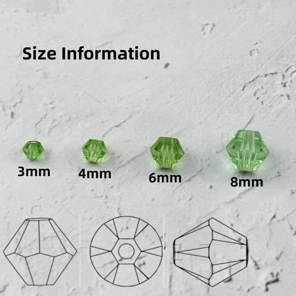 YUEXIGO 100pcs 8mm Bicone Glass Crystal Beads for Jewelry Making, Faceted Bicone Glass Spacer Beads for Bracelet Earring Necklace DIY Craft(Light Green)