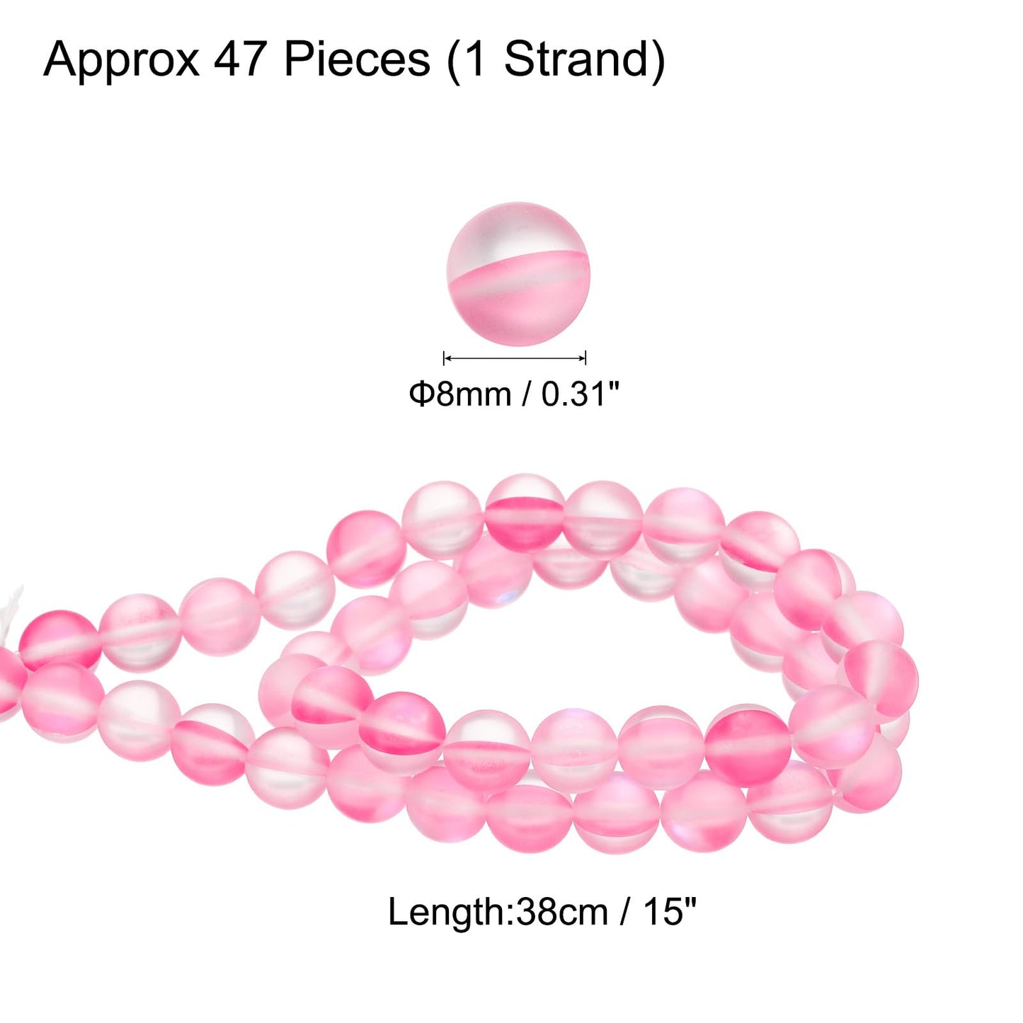 uxcell Matte Crystal Glass Beads 8mm Synthetic Frosted Shining Semi-Precious Round Loose Beads Synthetic Moonstone for Jewelry Making DIY Bracelet, Pink
