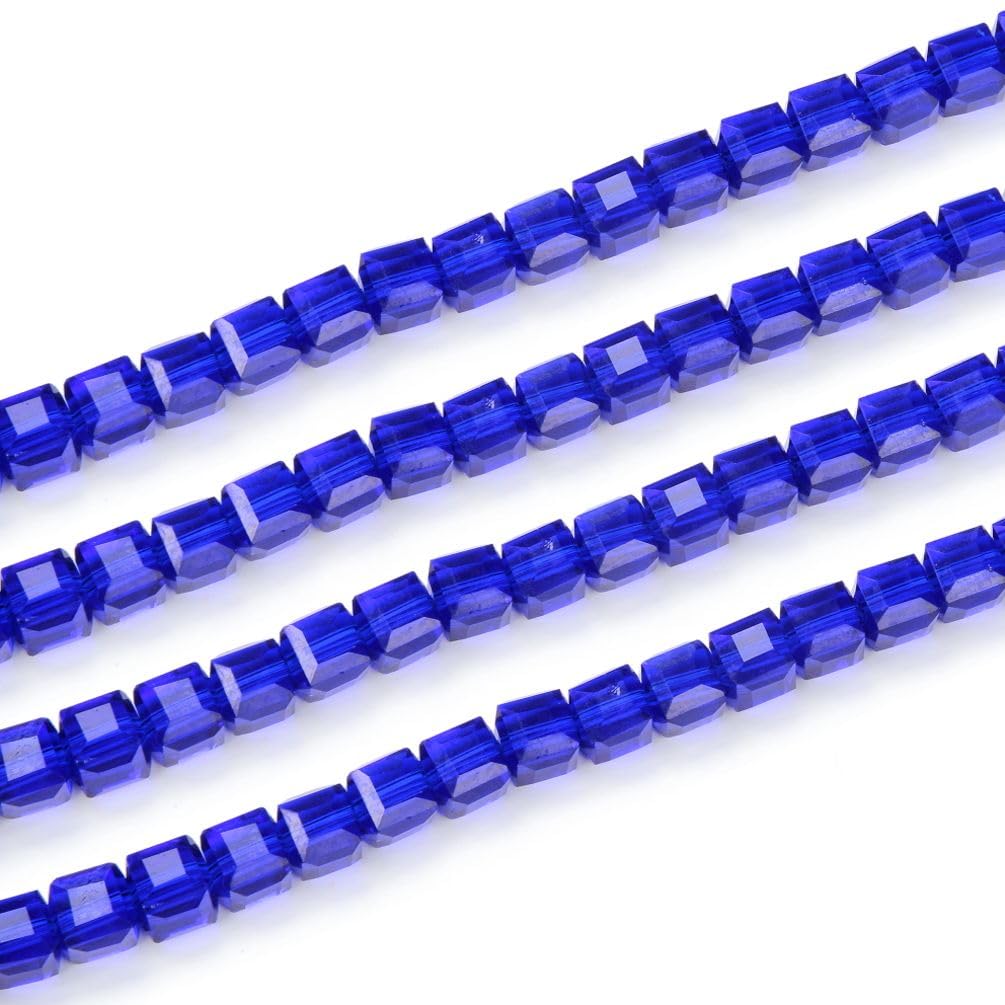 100pcs Czech Faceted Cube Crystal Glass Loose Beads Spacer 6mm (0.24 Inch) Cobalt Blue for DIY Jewelry Craft Making CCC625