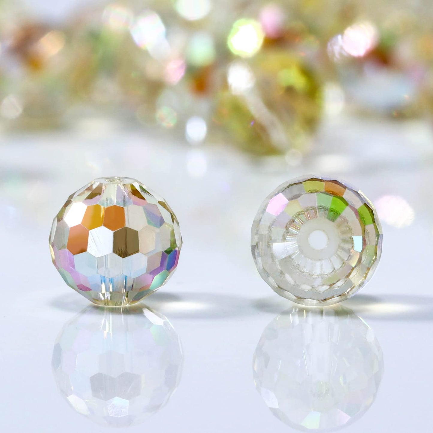 Dowarm 150PCS 6MM Round Crystal Glass Beads for Jewelry Making, Faceted Crystal Beads for Crafts Bracelet Wind Chimes Suncatcher, #5003 Crystal Rondelle Spacer Beads, Loose Gemstones, Yellow Colorized