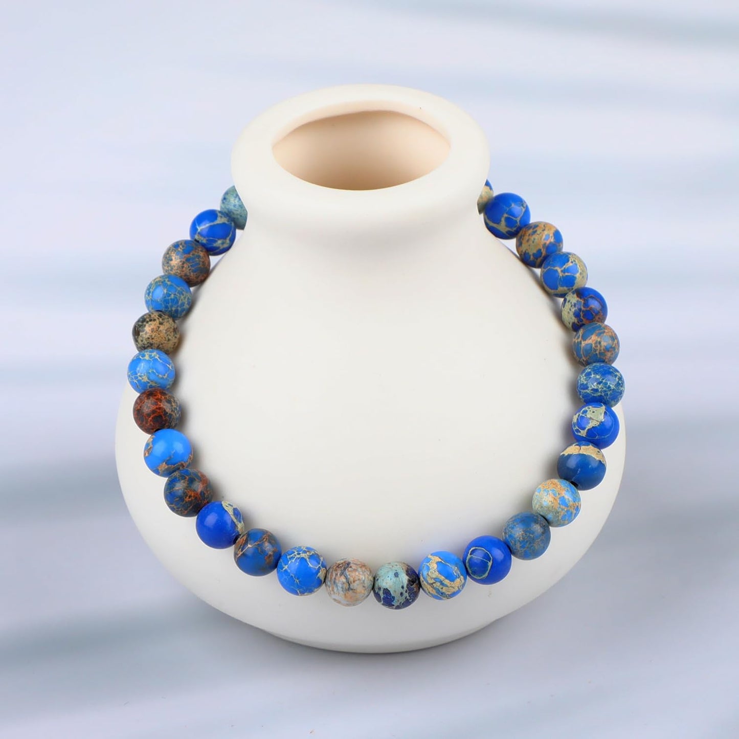 LPBeads Handmade Natural Gemstone Stretch Elastic 6mm Blue Imperial Jasper Bracelet Healing Crystal Round Stone Beads Jewelry Gifts for Women Men