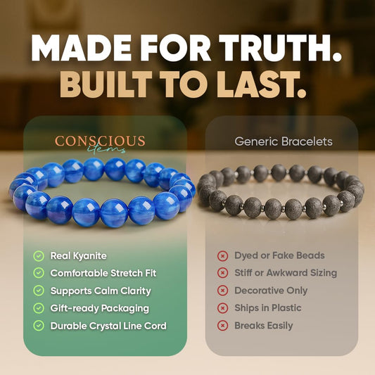 Conscious Items My Truth, My Power Crystal Bracelet, Rare Blue Kyanite Stone Bracelet for Clarity, Calm, & Authentic Self-Expression, Chakra Bracelets for Men & Women, Blue Beaded Bracelets