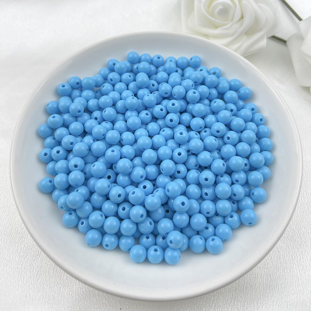 Mulutoo 400Pieces 8MM Acrylic Round Beads Round Acrylic Balls Chunky Beads Smooth Spacer Plastic Pastel Beads Craft Beads for Necklace and Bracelet Making Crafting Supplies(189-sky Blue)