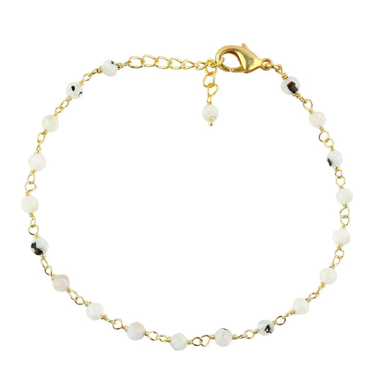 CRYSTALINES Natural Rainbow Moonstone Gemstone Cluster Bracelet, 14K Gold Plated Rosary Chain, Handmade Bohemian Women Jewelry, Healing Crystals Beads, June Birthstone (Approx. 7+1inch)