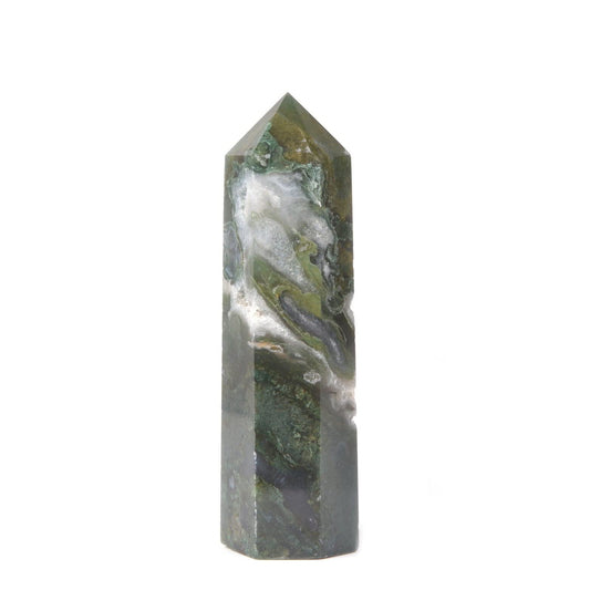 Large Moss Agate Crystal Tower Healing Crystal Wand For Spiritual Use Hexagonal Point Reiki Chakra Gemstone Home Decor