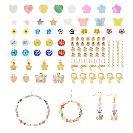 Fashewelry 402pcs Mixed Freshwater Shell Beads Bracelet Making Kit Mixed Color Heart Star Flower Butterfly Shape Natural Sea Shell Loose Beads for DIY Summer Beach Jewelry Necklace Earring Keychain