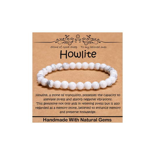 CHCCOYE 6mm Natural Healing Gemstone Bracelet Handmade Yoga Stretch Elastic Bracelet Stress Relief Crystal Jewelry for Men and Women (6mm, Howlite)