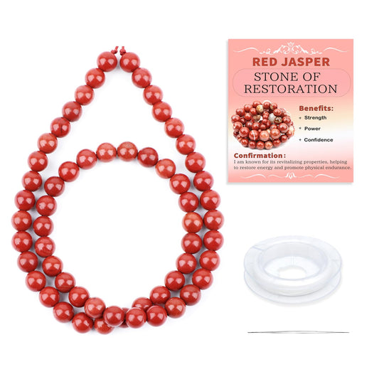 CMBYN Natural Stone Beads Round Genuine Real Stone Beading Strand Loose Gemstones DIY Smooth Bead for Bracelet Necklace Earrings Jewelry Making (Red Jasper, 6mm 60 Pieces)
