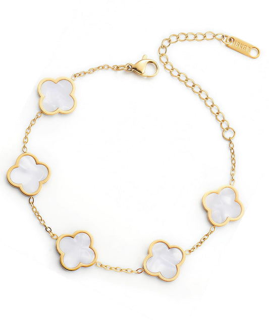 zofanvo Four Leaf Clover Bracelets 18K Gold Plated Lucky Bracelet for Women White Flower Leaf Link Lucky Bracelet Trendy Jewelry Gifts Valentine's Day/Wedding Gifts for Women-Love You Card