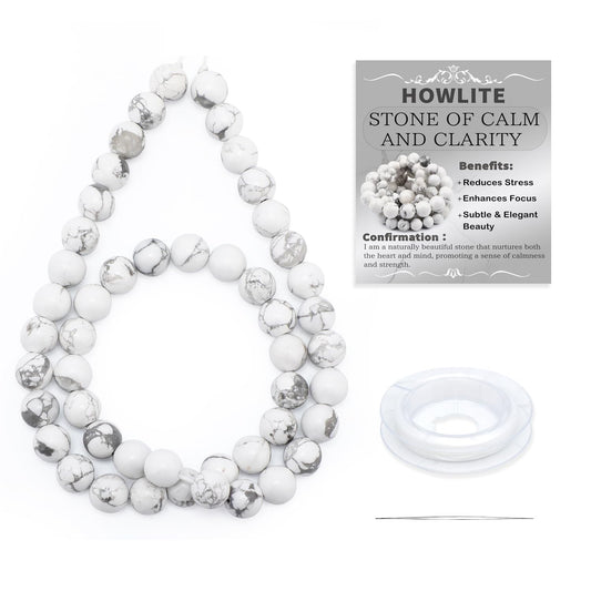 CMBYN Natural Stone Beads Round Genuine Real Stone Beading Strand Loose Gemstones DIY Smooth Bead for Bracelet Necklace Earrings Jewelry Making (Howlite, 8mm 45 Pieces)