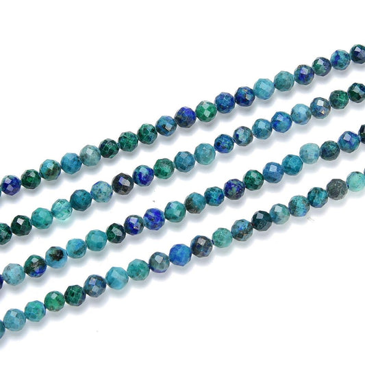 Adabele 15 Inch Natural Lapis Chrysocolla Healing Gemstone 4mm (0.16 Inch) Tiny Small Faceted Round Loose Beads Stone Spacer (85-95pcs) for Craft Jewelry Making GK4-14