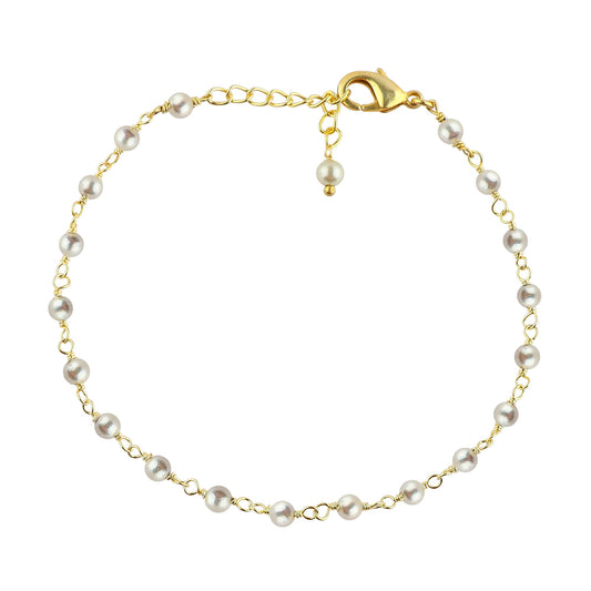CRYSTALINES Genuine White Pearl Gemstone Rosary Chain Bracelet, 14K Gold Plated Cluster, Handmade Bohemian Jewelry, Healing Crystals Beads, Pearl Jewelry Gift for Women (Approx.7+1INCH)