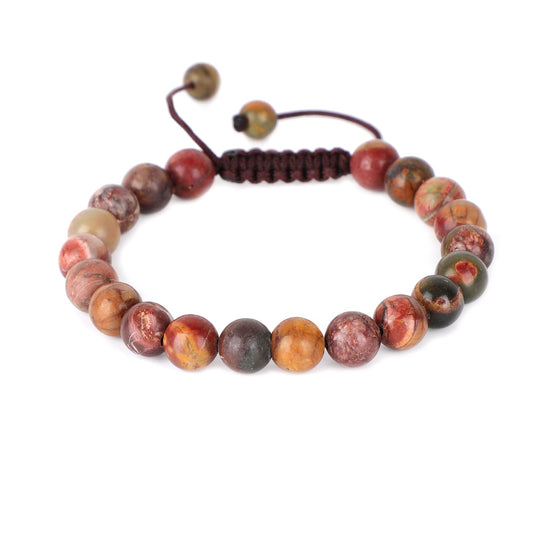 AD Beads Natural 8mm Gemstone Bracelets Healing Power Crystal Macrame Adjustable 7-9 Inch (Picasso Jasper)