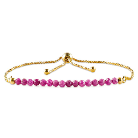 InfinityGemsArt Ruby Bracelets For Women, July Birthstone, Pink Beads Beaded Stone Bolo Slider Crystals Gemstones, 14K Gold Plated Adjustable Chain, Mother's Day Jewelry For Her