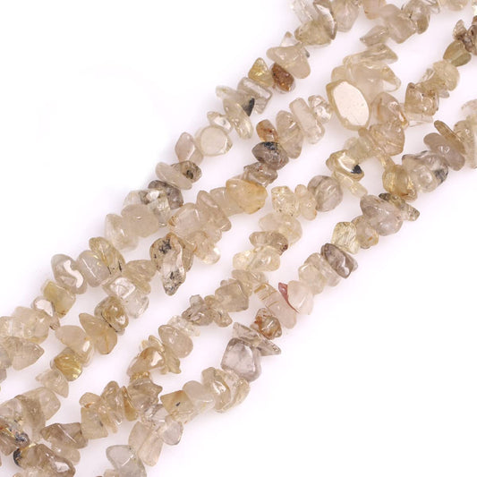 HAAMIIQII 5-8mm Natural Golden Rutilated Quartz Chips Beads Irregular Chip Stones Loose Gemstone Beads Energy Healing Beads for Jewelry Making Strand 30 Inch