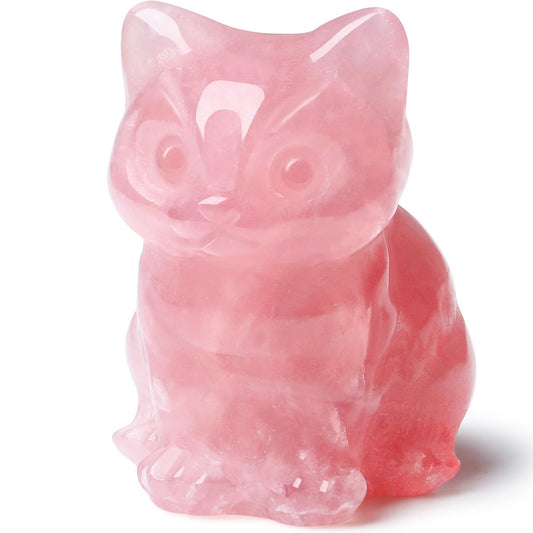DUQGUHO Cat Decor Rose Quartz Cat Crystal Figurines Mom Crystals Gifts for Cat Lovers Men Women Lucky Cute Cat Statue Pink Gift Decor Mothers Cute Decoration 1PC