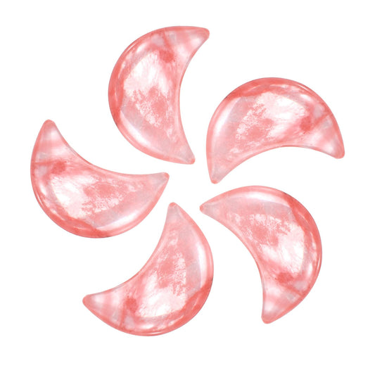 MECCANIXITY 5 Pcs Moon Crystal Worry Stone, 0.5 Inch Length Natural Watermelon Quartz Moon Gemstone Bulk, Carved Pocket Stones for Meditation Balancing Pendant Decor