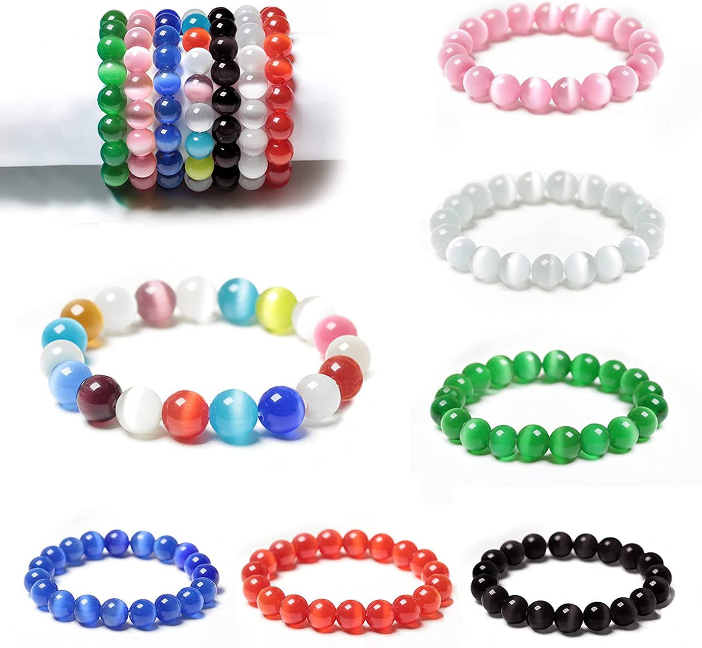 HAAMIIQII 45pcs 8mm Dark Green Cat Eye Beads Round Loose Gemstone Beads for Jewelry Making Strand 15 Inch