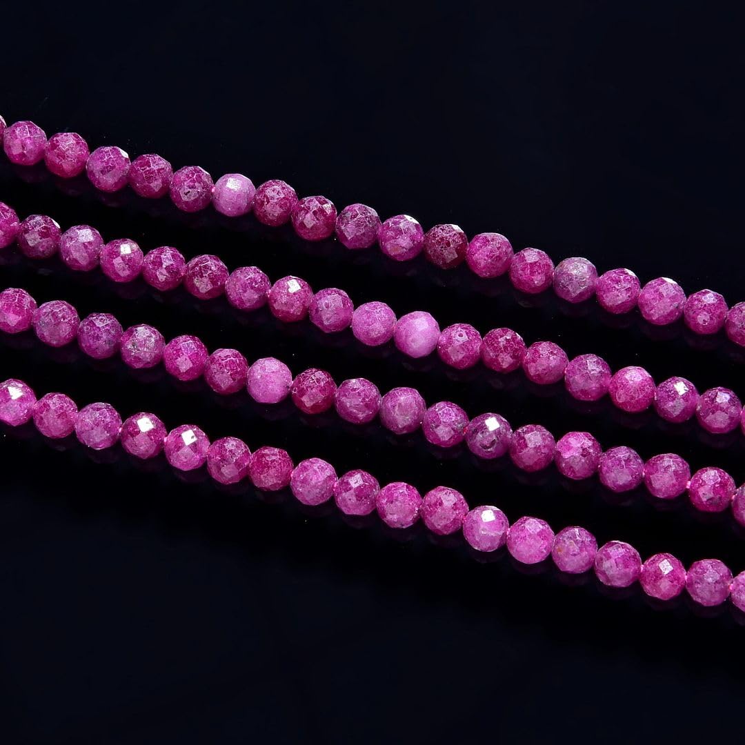 Adabele 30 Inch Natural Red Ruby Healing Gemstone 3mm (0.12 Inch) Tiny Small Faceted Round Loose Beads Stone Spacer (210-230pcs Total) for Craft Jewelry Making GK3-18