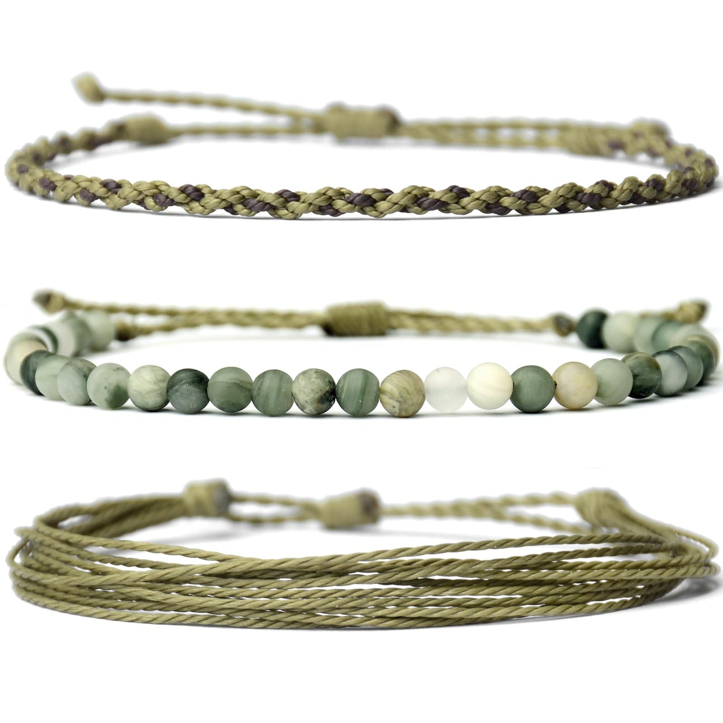 Handmade Natural Stone Beaded Healing Bracelet Gift for Men Adjustable Rope String Bracelet (smaragdite, Adjustable)
