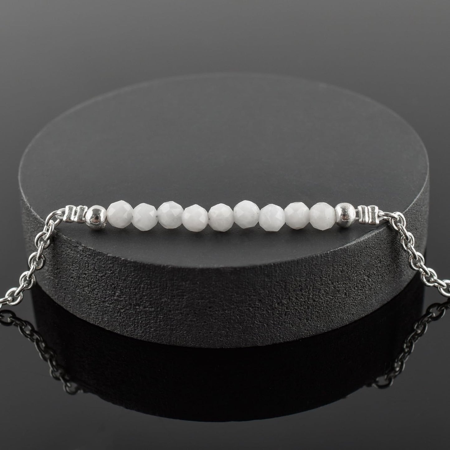 YANARA White Opal Ankle Bracelets for Women Natural October Birthstone Beaded Jewelry, Dainty Gemstones Anklets 9"+1.25" inch Silver Plated Adjustable Chain, Chakra Healing Crystals