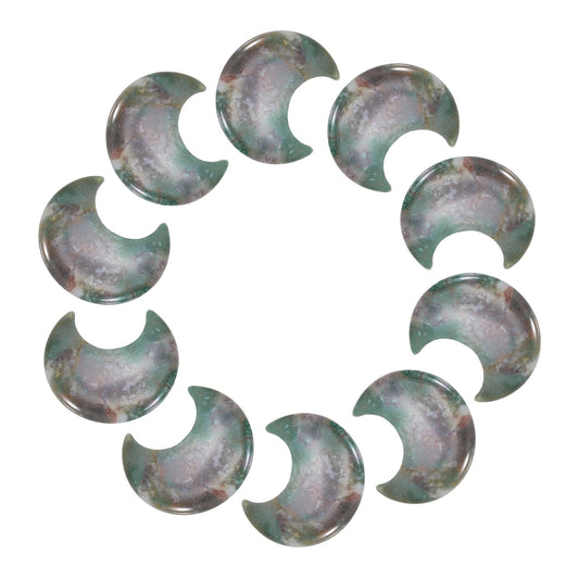 MECCANIXITY 10 Pcs Moon Crystal Worry Stone, 1.2 Inch Length Natural Indian Agate Moon Gemstone Bulk, Carved Pocket Stones for Meditation Balancing Pendant Decor