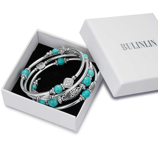 BULINLIN Layered Wrap Bangle Turquoise Bracelet - Bead Bracelet with Natural Agate Stone, Gifts For Women (01-Turquoise)