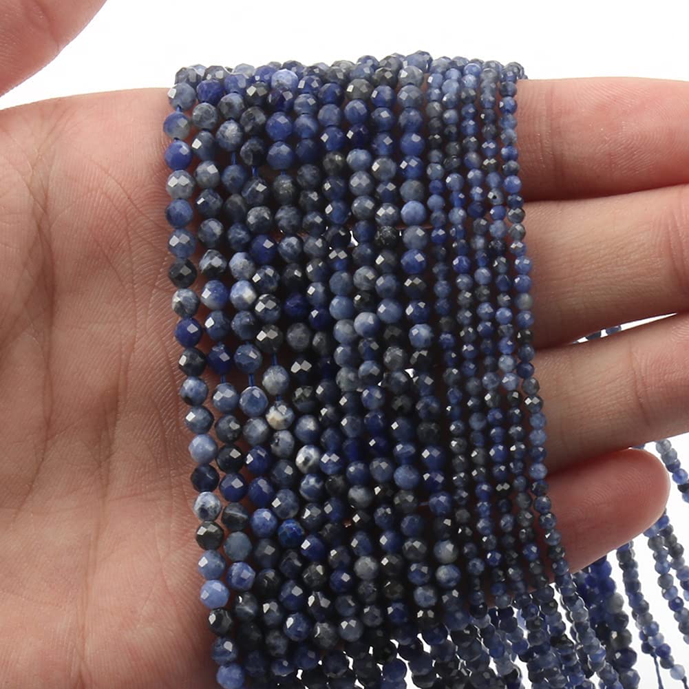 Song Xi 180pcs 2mm Natural Old Blue Sodalite Gemstone Beads Faceted Round Loose Stone Beads for Jewelry Making