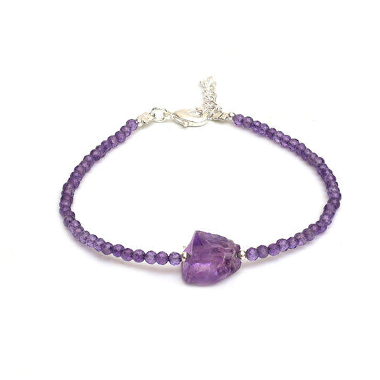 Gempires Purple Amethyst Beaded Bracelet with Raw Gemstone Crystal Jewelry February Birthstone Gifts Hypoallergenic 8 Inch Silver Plated Dainty Bracelets For Women