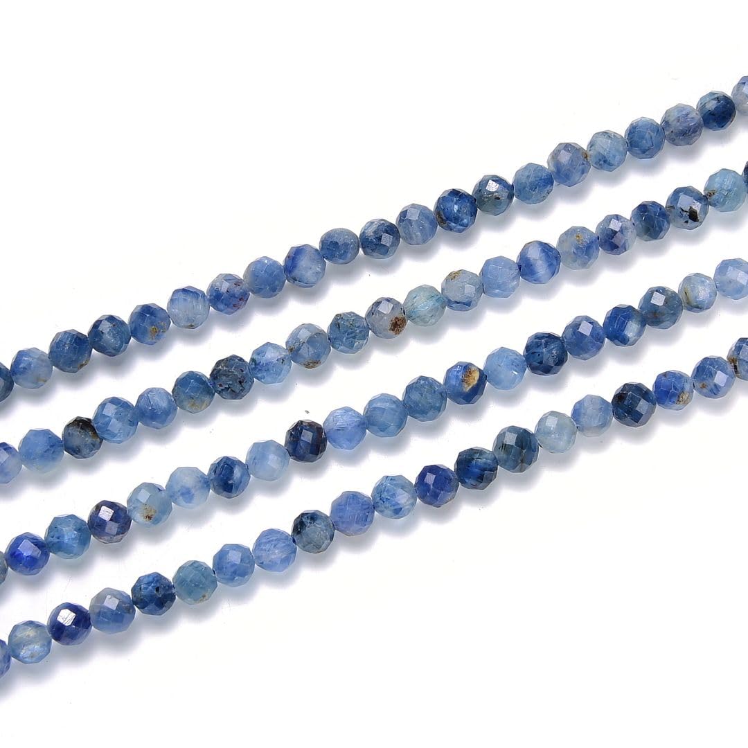 Adabele 15 Inch Natural Blue Kyanite Healing Gemstone 3mm (0.12 Inch) Tiny Small Faceted Round Loose Beads Stone Spacer (120-130pcs) for Craft Jewelry Making GK3-21