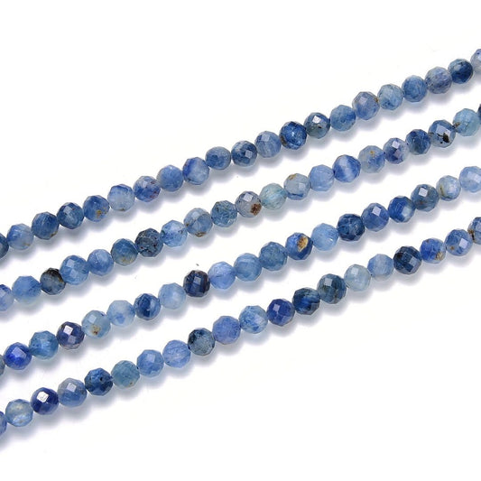 Adabele 15 Inch Natural Blue Kyanite Healing Gemstone 3mm (0.12 Inch) Tiny Small Faceted Round Loose Beads Stone Spacer (120-130pcs) for Craft Jewelry Making GK3-21