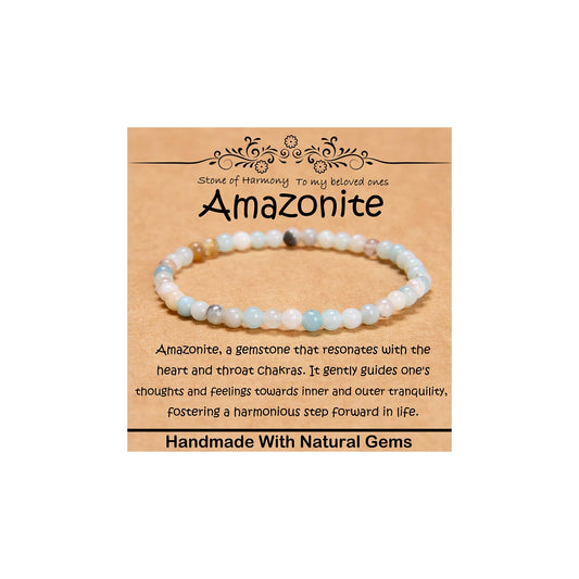 CHCCOYE 4mm Natural Healing Gemstone Bracelet Handmade Yoga Stretch Elastic Bracelet Stress Relief Crystal Jewelry for Men and Women (4mm, Mulitcolor Amazonite)